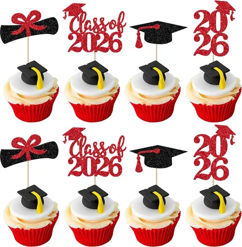 Miniatura 56 de Paquete de 24 adornos para cupcakes de clase 2025 con purpurina 2025 para diploma de graduación 2025 para cupcakes temáticos de graduación 2025