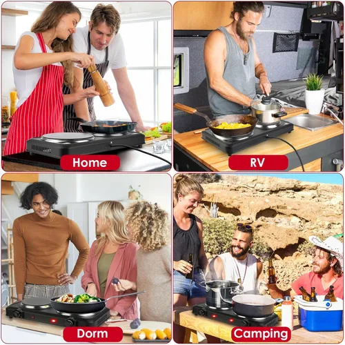 Miniatura 7 de TeqHome Quemador doble infrarrojo para encimera, placa eléctrica de 1800 W con placa de cocina de vidrio de cerámica de 7.5 pulgadas, temperatura