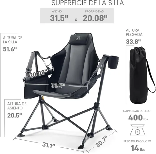 Miniatura 3 de EVER ADVANCED Hamaca acolchada de gran tamaño, silla columpio compacta y resistente con múltiples bolsillos de almacenamiento, silla mecedora