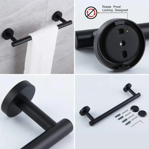 Miniatura 4 de Kit de accesorios de baño negro mate de 5 piezas para montar en la pared, incluye toallero doble de 24 pulgadas, barra de toalla de mano de 12