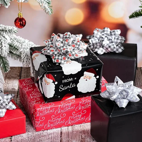 Miniatura 5 de WRAPAHOLIC 12 Piezas Surtido de Lazos de Regalo de Navidad - Papel Kraft Navidad Tema Blanco y Negro para Vacaciones, Fiestas, Cumpleaños, Baby