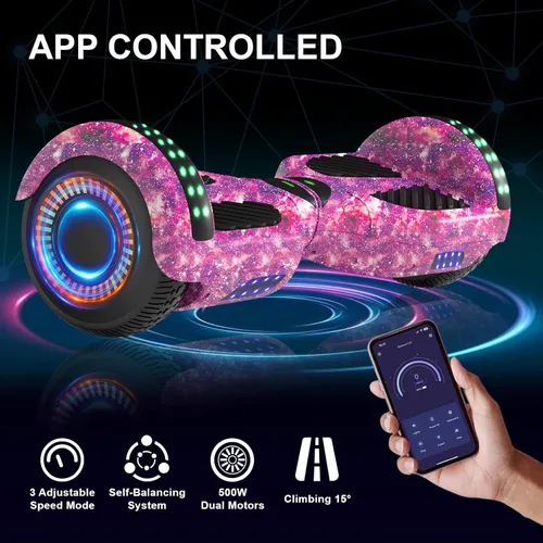 Miniatura 6 de Kids Scooter with Bluetooth Speaker & Corlorful LED Lights, Dual 250W Motor 7.5 Mph Speed, Gifts for All Ages púrpura (Galaxy Purple)