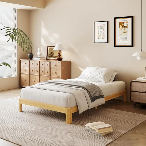 Miniatura 10 de Cama de plataforma de madera individual XL de 12 pulgadas, marco de cama de madera de mediados de siglo, tamaño individual XL, no necesita somier