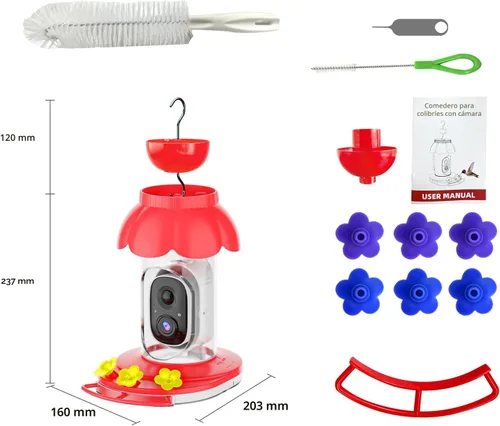 Miniatura 9 de Comedero de colibrí con cámara, comedero inteligente inalámbrico para pájaros para ver video al aire libre, cámara AI con videos de captura