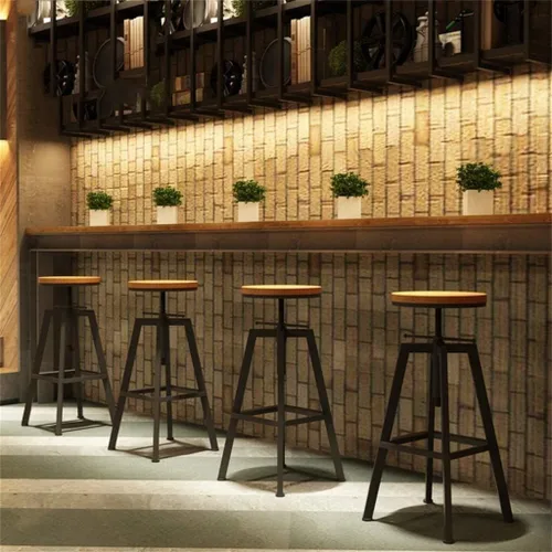 Miniatura 8 de Taburetes de bar industriales, silla de comedor de cocina, taburete de metal de madera, silla giratoria de altura ajustable, negro, juego de 2