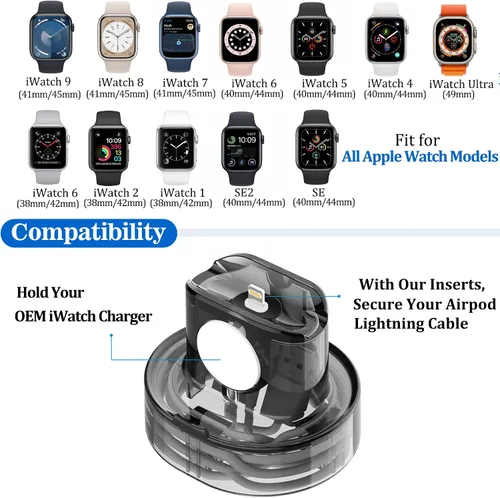 Miniatura 5 de SOKUSIN Soporte para cargador de Apple Watch – iWatch AirPod 2 en 1, soporte de carga compatible con Apple Watch Series 10, 9, 8, Ultra2, Ultra SE2