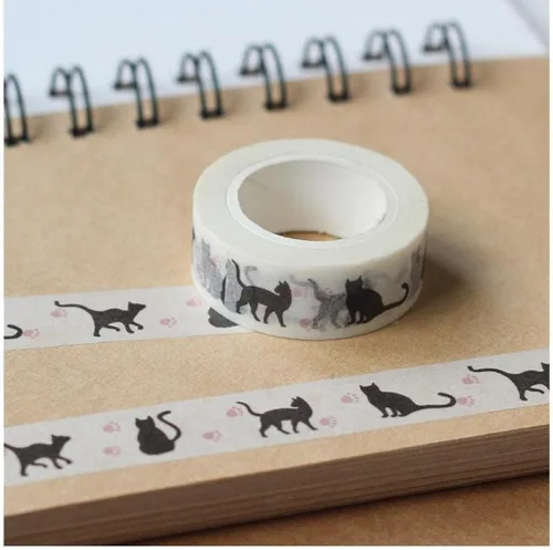 Miniatura 5 de 1 unidad de 0.591 in x 32.8 ft de dibujos animados de gato negro impresión japonés papel Washi Cintas de enmascarar cintas adhesivas decorativas