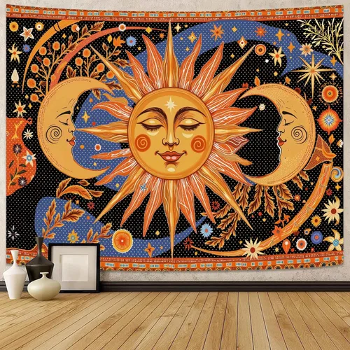 Miniatura 10 de Kanuyee Tapiz Floral de Luna Tapiz de Flores para Dormitorio Tapices Bohemios para Colgar en la Pared Estético para Dormitorio y Sala de Estar Luna