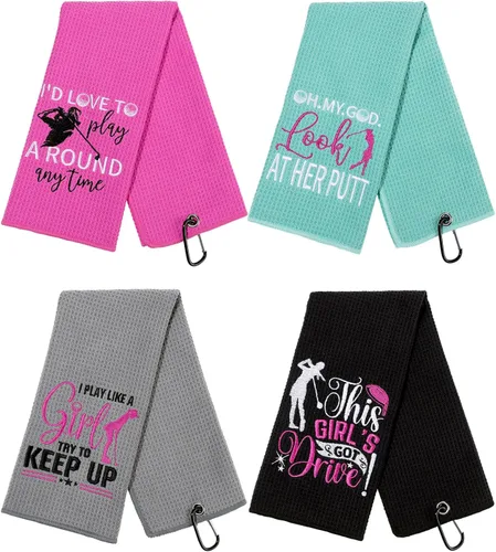 Miniatura 8 de Hosuly 4 toallas de golf divertidas de microfibra bordadas para bolsas de golf con clip, para hombres y mujeres, regalos de cumpleaños