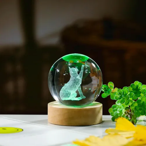 Miniatura 5 de Bola de cristal de gato 3D - Figuras de gato de cristal y decoración para habitación, cumpleaños o recuerdo