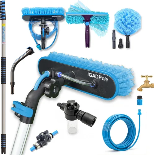Miniatura 11 de IGAD Kit de lavado alimentado por agua de 17 pies con dispensador de jabón, cepillo, escobilla de 10 pulgadas y plumero de telaraña para ventanas