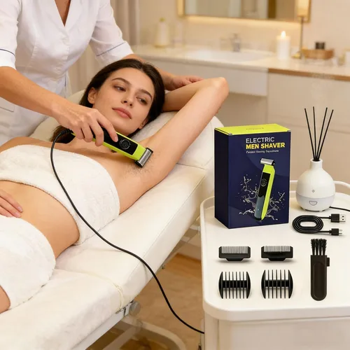 Miniatura 11 de Recortadora de barba para hombres, afeitadora eléctrica híbrida recargable y peluquera corporal, afeitadora facial lavable, 4 peines para hombre