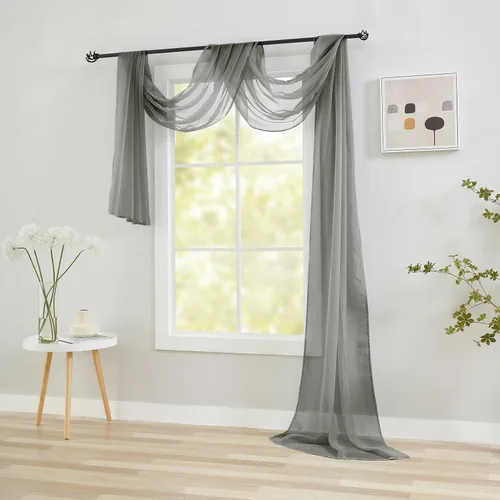 Miniatura 11 de poefun Cortinas transparentes negras para ventanas, toldo drapeado, cortina de cama, bufanda, camino de mesa de boda, sala de estar, dormitorio