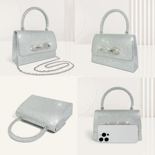 Miniatura 5 de Bolso de noche con lazo brillante para mujer, con purpurina, con strass, bolso de mano, para cóctel, de graduación, de fiesta, de boda