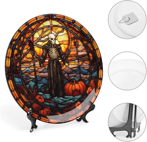 Miniatura 4 de Platos decorativos, diseño de fantasmas de Halloween, vitrales, placa de exhibición para el hogar, oficina, cocina, decoración de mesa, platos