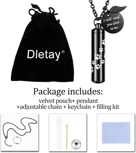 Miniatura 7 de Dletay Collar de urna de cremación cilíndrica para cenizas, collar de cenizas conmemorativas con dije de ala de ángel, recuerdo conmemorativo