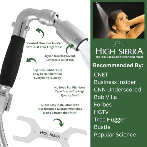 Miniatura 6 de High Sierra® - Cabezal de ducha de mano de metal sólido sin plomo, válvula de goteo, incluye manguera flexible de acero inoxidable de 72 pulgadas