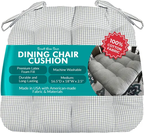 Miniatura 128 de Barnett Home Decor Ticking Stripe Berlin Blue - Almohadilla para silla de comedor con lazos, tamaño mediano 18, relleno de espuma de látex, lavable