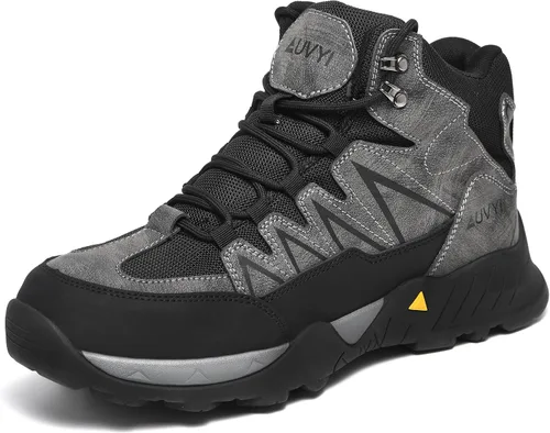 AUVYI Botas de trabajo impermeables con punta de acero para hombre, de ancho, cómodas, duraderas, antideslizantes, de cuero, zapatos de trabajo