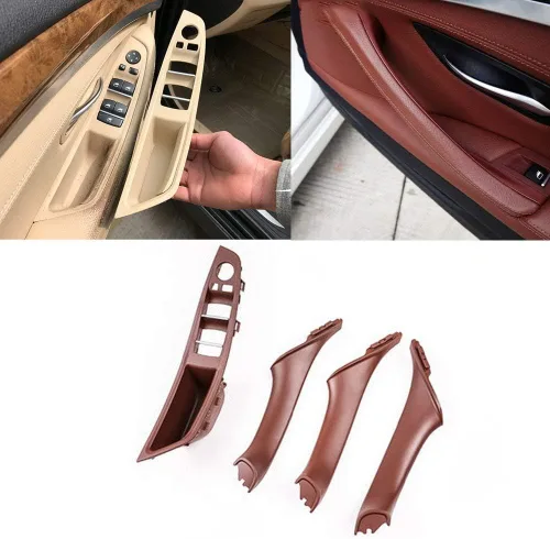 Miniatura 7 de YIWANG Kit de 4 piezas de panel de reposabrazos de interruptor de ventana de automóvil ABS y manija de puerta para BMW Serie 5 para reposabrazos