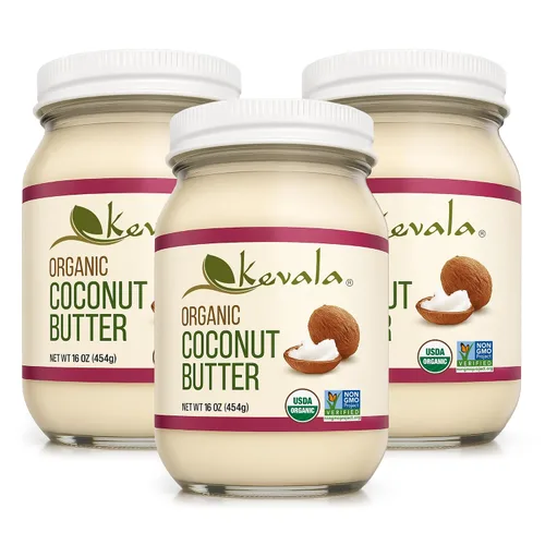 Kevala Mantequilla de coco orgánica, alternativa cruda prensada en frío y crema para hornear, postres y tostadas, vegano, sin gluten, tarro de