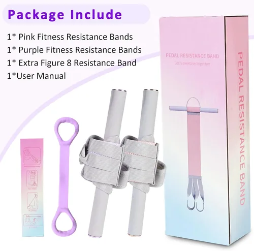 Miniatura 7 de Banda de resistencia de tela con asas, banda de resistencia antideslizante para piernas y glúteos Rosa + Púrpura