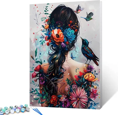 Tucocoo Pintura de mujeres y mariposas por números para adultos principiantes, pintura de frutas por números sobre lienzo, fácil de pintar para