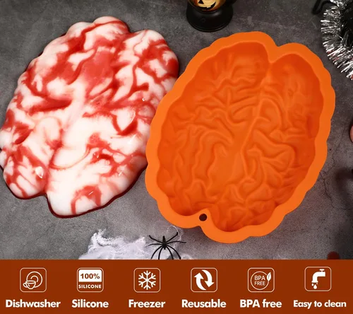 Miniatura 5 de Webake Moldes de gelatina de cerebro de silicona, moldes de gelatina de cerebro para pasteles, moldes de chocolate de 9 pulgadas, moldes de cerebro