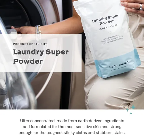 Miniatura 4 de Clean Mama Detergente en polvo para ropa sucia, detergente en polvo extra fuerte, detergente natural para ropa para pieles sensibles, alimentado por