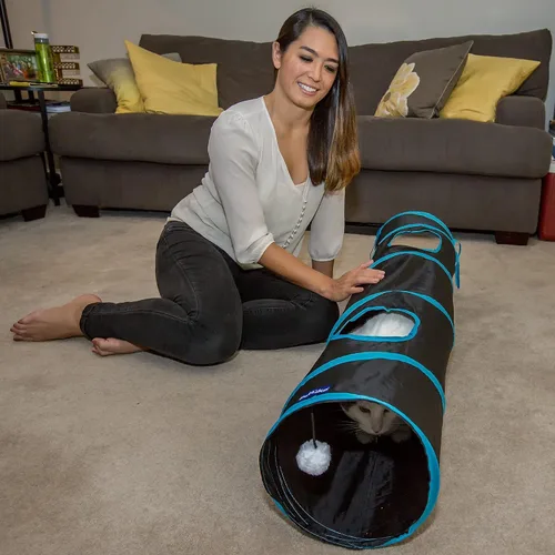 Miniatura 3 de PetLike Túnel para gatos de interior plegable para mascotas, tubo emergente para mascotas, escondite, juguetes de juego para gatos con pelota