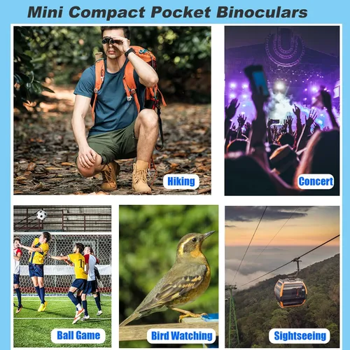 Miniatura 7 de 8x21 Mini Prismáticos Compactos de Bolsillo, Prismáticos Ligeros Plegables de Enfoque Fácil Pequeños para Adultos y Niños, Observación de Aves