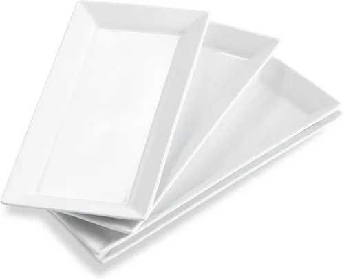 Miniatura 9 de ONEMORE Platos de cerámica de 12 pulgadas, bandejas rectangulares blancas para servir y entretenimiento en fiestas, platos apilables