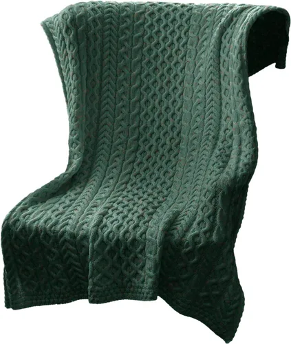 SAOL Manta de punto trenzado pesado 100% de lana merina, 42 x 62 pulgadas, color verde día de San Patricio