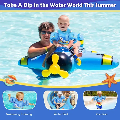 Miniatura 7 de MoKo Chaleco de natación para niños pequeños de 13-30/20-50/22-66 libras, flotadores de brazo de natación de dibujos animados, alas de agua, Surfing