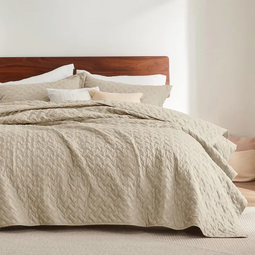 Bedsure – Juego de colcha ligera con patrón de tejido de canasta, juego de edredón suave para todas las estaciones, incluye 1 funda de almohada