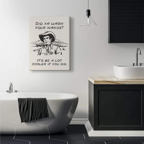 Miniatura 6 de Cuadros enmarcados de vaquero retro en blanco y negro para la pared de la cocina ¿Lavaste tus manos? Impresiones en lienzo, imágenes divertidas