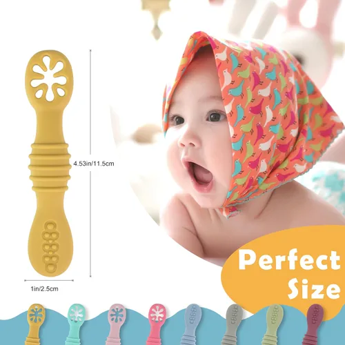 Miniatura 3 de 8 utensilios de destete LED para bebés, cuchara de silicona de primera etapa, cucharas multicolor para bebés de más de 6 meses, Cucharas