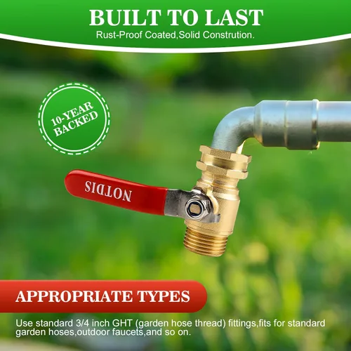 Miniatura 5 de Válvula de cierre de manguera de jardín de latón con diseño de flujo completo - Conector GHT de servicio pesado de 3/4", mango de acero inoxidable
