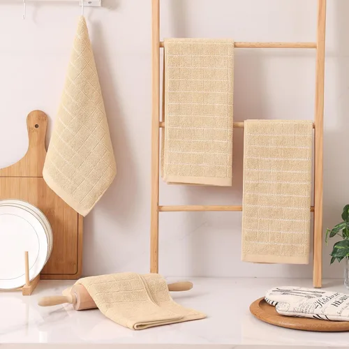 Miniatura 6 de Homaxy Toallas de cocina de rizo de algodón 100% (albaricoque, 13 x 28 pulgadas), diseño a cuadros, suaves y súper absorbentes, paquete de 8