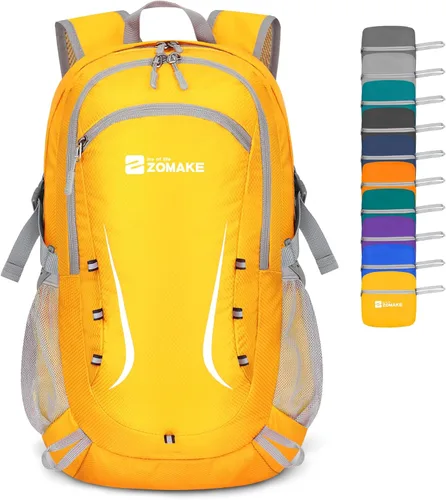 Zomake - Mochila de senderismo plegable resistente al agua, mochila ligera de 40 litros para viajes, mochila plegable | Backpacks Amarillo