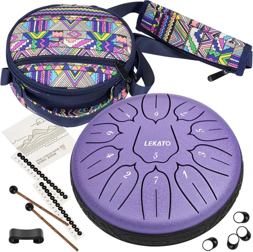 Miniatura 28 de LEKATO Tambor de lluvia para exteriores, tambor de lengüeta de acero de 6 pulgadas, 11 notas, carillón de lluvia de percusión para meditación, yoga