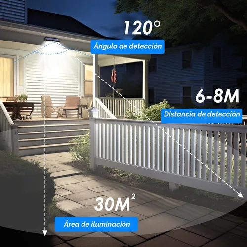 Miniatura 6 de 368 luces LED solares para exteriores con sensor de movimiento, valla solar con 3 modos de iluminación, seguridad alimentada, impermeable
