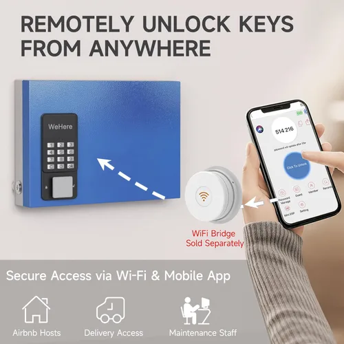 Miniatura 6 de Caja de bloqueo de 16 llaves de montaje en pared, APP Bluetooth/Contraseña de una sola vez/Control remoto Wi-Fi, gabinete de llaves inteligente