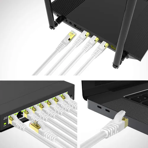 Miniatura 8 de Kasimo - Cable Ethernet CAT 8 para internet más rápido, cable LAN ethernet de alta velocidad, 40 Gbps, 2000 Mhz, Cable SFTP LAN de conexión a Blanco