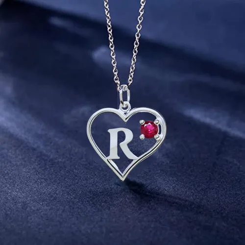 Miniatura 5 de Colgante de plata de ley Corazón y Letra R