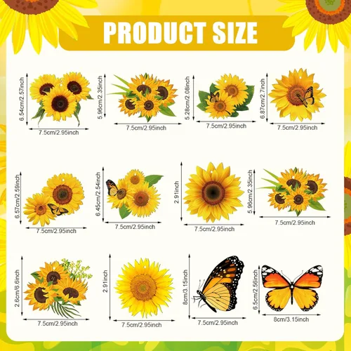 Miniatura 2 de Qunclay 36 piezas de decoración de árbol de girasol, adornos de madera de verano, flores amarillas de primavera, mariposa, adorno colgante de madera