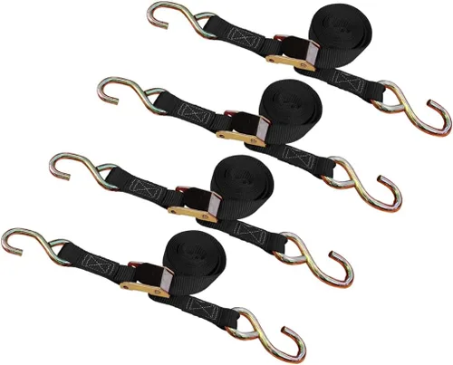 Miniatura 10 de Mega Cargo Control - Hebilla de leva resistente de 1" x 6' con ganchos S recubiertos de negro - WLL 400 lbs. Paquete de 4