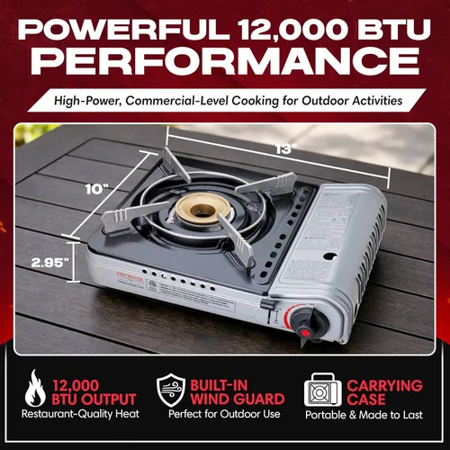 Miniatura 3 de Chef Master Estufa portátil de butano de 12,000 BTU - Quemador de gas para acampar y cocinar al aire libre - Placa de cocina de sobremesa