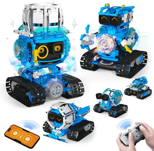 Miniatura 8 de Opmind Juego de construcción de juguetes de robot STEM AI 5 en 1, 478 piezas de bloques erectores de ingeniería con aplicación y control remoto