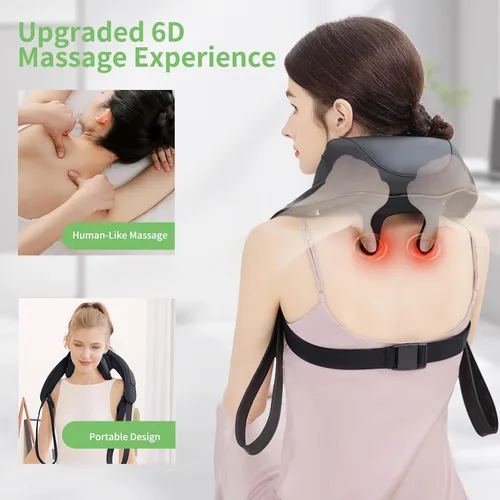 Miniatura 4 de MASGRE Masajeador Shiatsu de cuello y espalda con calor, masajeador de hombros inalámbrico mejorado de 2600mAh de amasamiento profundo 6D, almohada